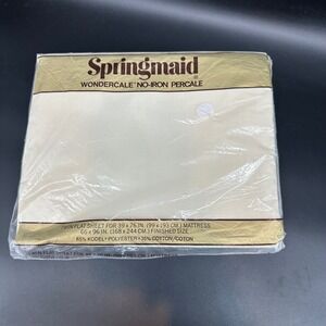 Vintage Springmaid Wondercale No-Iron Percale NOS Sealed Cream twin flat sheet